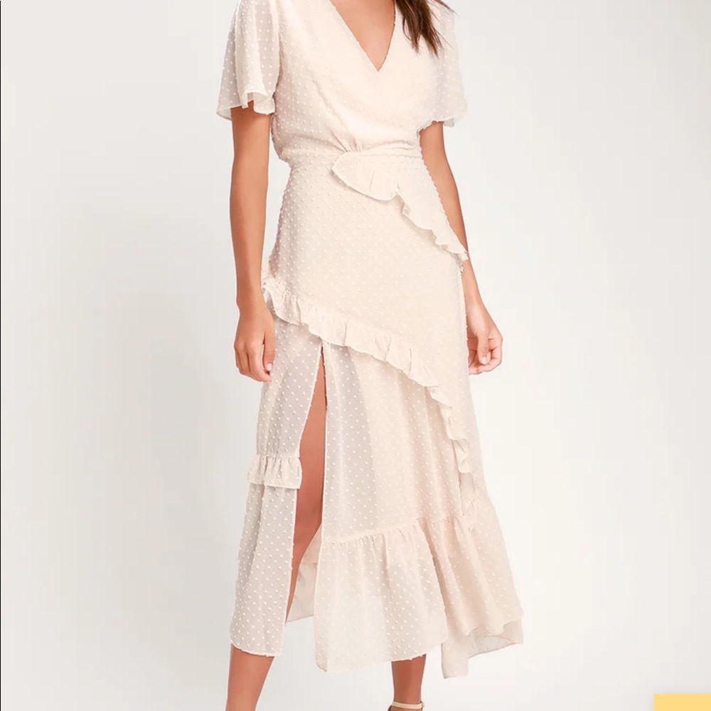 Cream polka dot asymmetrical dress